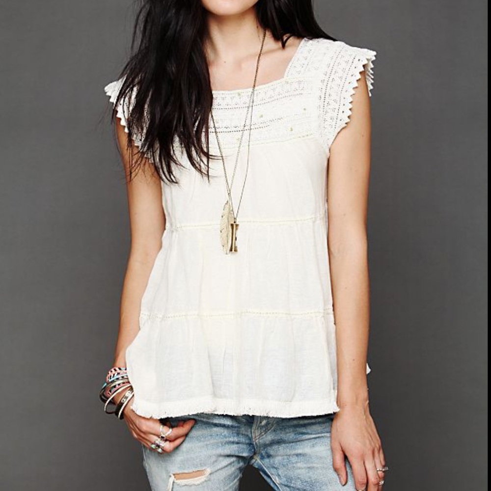 Free People Linen Blend Tiered Tank NWT Medium